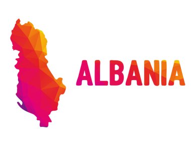 Arnavutluk Cumhuriyeti (Sırp e Shqipris) düşük poligon harita işareti Arnavutluk, hem de sıcak renkler kırmızı, mor, turuncu ve sarı, egemen devlet Güneydoğu Avrupa ile