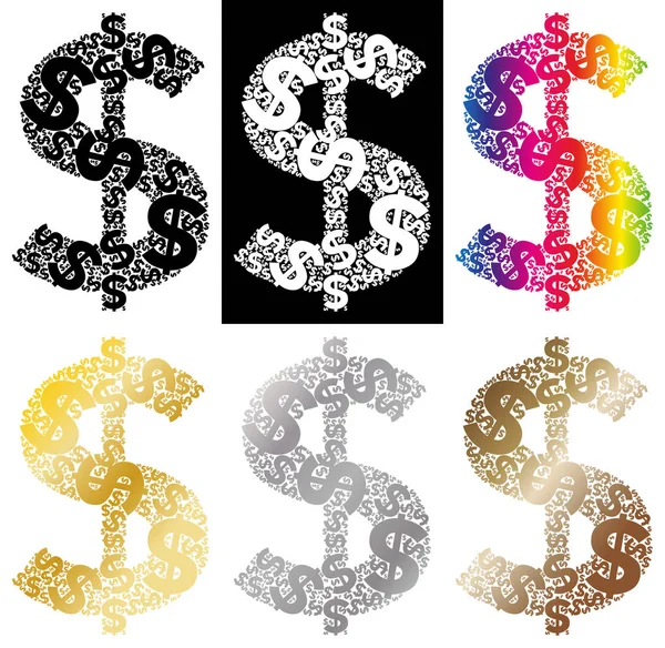 Set Dollar Signs Made Smallers Dollar Signs Black White Rainbow — Stock Vector