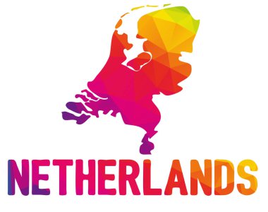 Hollanda (Nederland; düşük poligon Haritası Çoğunlukla Hollanda adlandırılan Hollanda Krallığı) işaretiyle Hollanda, hem de sıcak renkler kırmızı, mor, turuncu ve sarı; Wester Avrupa'da egemen devlet