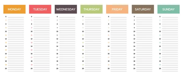 Calendario Planificación Semana Colores Apagados Con Sensación Retro Vintage Horario — Vector de stock