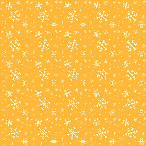 雪花现代无缝图案 包纸与橙色金色背景和白色雪花 季节性纹理背景与奢侈的感觉 — 图库矢量图片