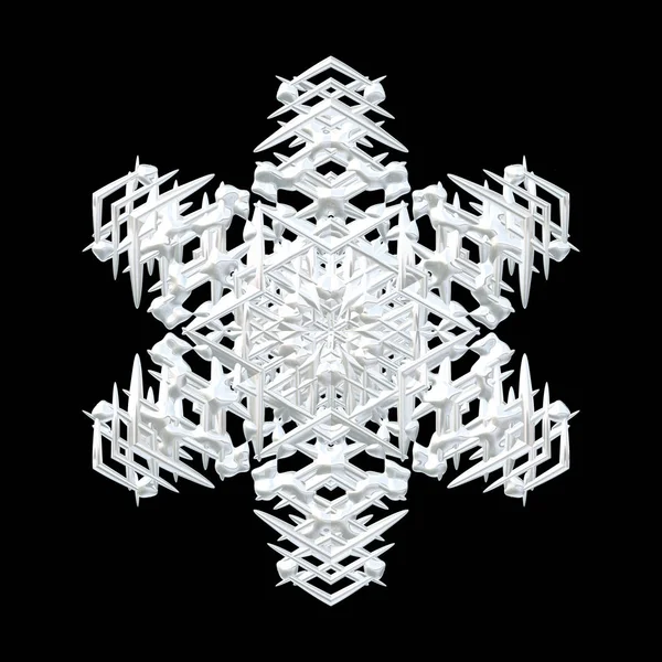 Illustration White Symmetrical Snowflake Isolated Black Seasonal Cut Out Decoration — Stock Photo, Image