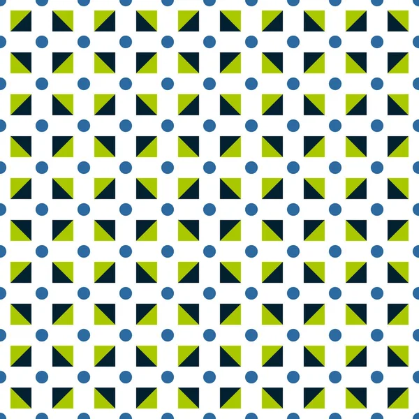 Wzór Wykonany Kropki Kolorze Niebieskim Zielony Ciemno Niebieskie Trójkąty Kwadratowy — Wektor stockowy
