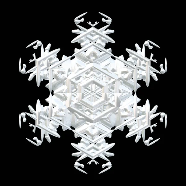 Illustration White Symmetrical Snowflake Isolated Black Seasonal Cut Out Decoration — Stock Photo, Image