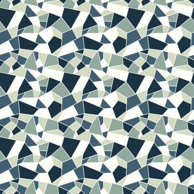 Seamles vitrage (Vitray) desen soğuk sessiz renkleri mavi ve gri, beyaz anahat, kış soğuk hissi ile arka plan ile poligonal ornamets özetlenen