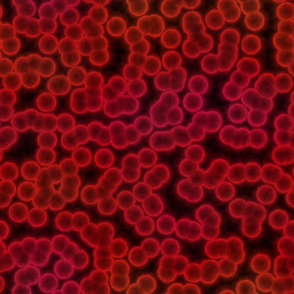 Patrón Bacterias Orgánicas Rojas Neón Sobre Fondo Negro Fondo Médico — Foto de Stock