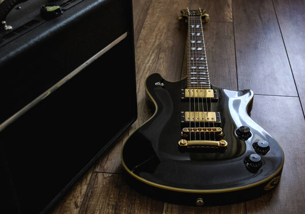 Black electric guitar for rock