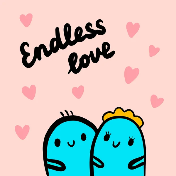 Illustration d'amour sans fin dessinée à la main avec guimauve mignonne dans le style de dessin animé — Image vectorielle