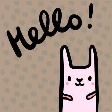 Elle çizilmiş illüstrasyon karikatür tarzı sevimli tavşan Merhaba