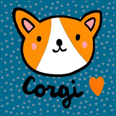 Corgi aşk elle çizilmiş illüstrasyon karikatür tarzı