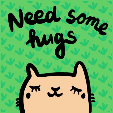 Bazı hugs çizilen illüstrasyon karikatür tarzı şirin kedi ile el