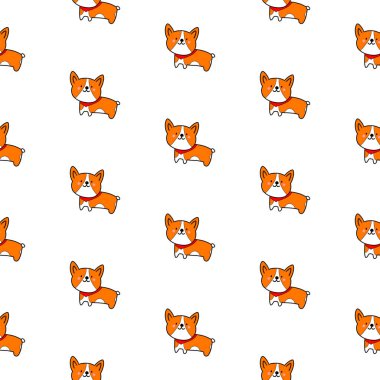 Corgi köpek seamless modeli elle çizilmiş karikatür tarzı