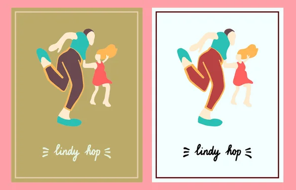 Lindy hop set van twee illustratie hand getrokken in cartoon stijl — Stockvector