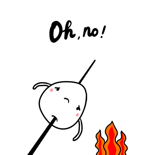 哦, 没有手绘插图与可爱的棉花糖害怕火 — 图库矢量图片