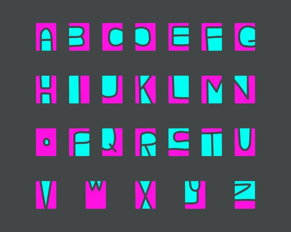Alfabeto recortado, elementos vectoriales lino-corte grabado sobre fondo colorido — Vector de stock