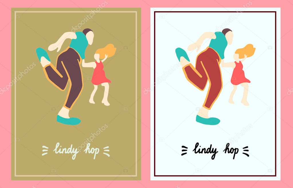 Lindy hop set of two illustration hand drawn in cartoon style