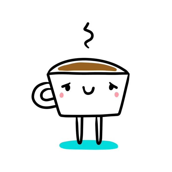 Cute smiling cup of cappuccino hand drawn illustration cartoon minimalism style — Stock Vector