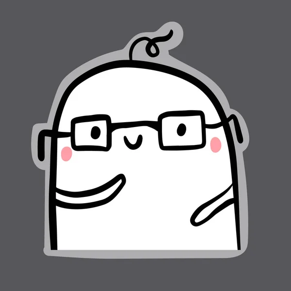 Nerd in glazen hand getekende illustratie voor sticker in cartoon stijl — Stockvector