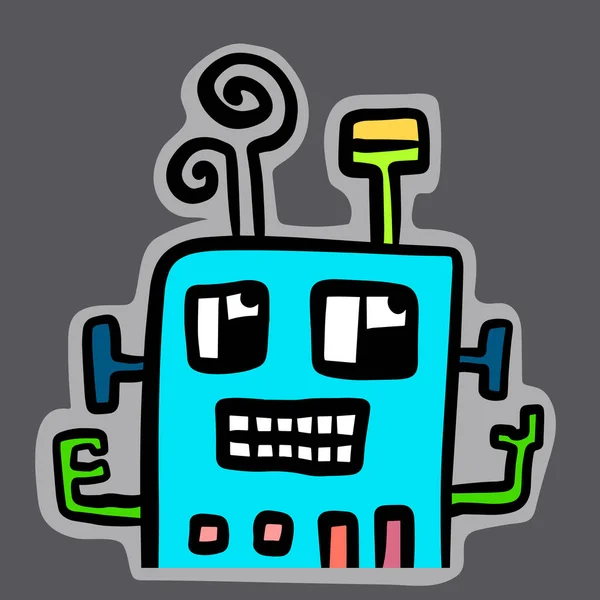 Söt robot emoji klistermärke hand dras illustration i tecknad stil — Stock vektor