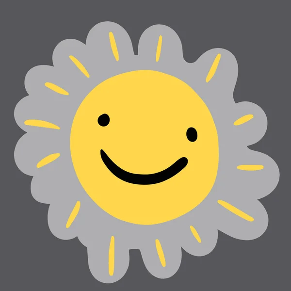 Cute usmívající se slunce emoji ručně tažené nálepka žlutá barva — Stockový vektor