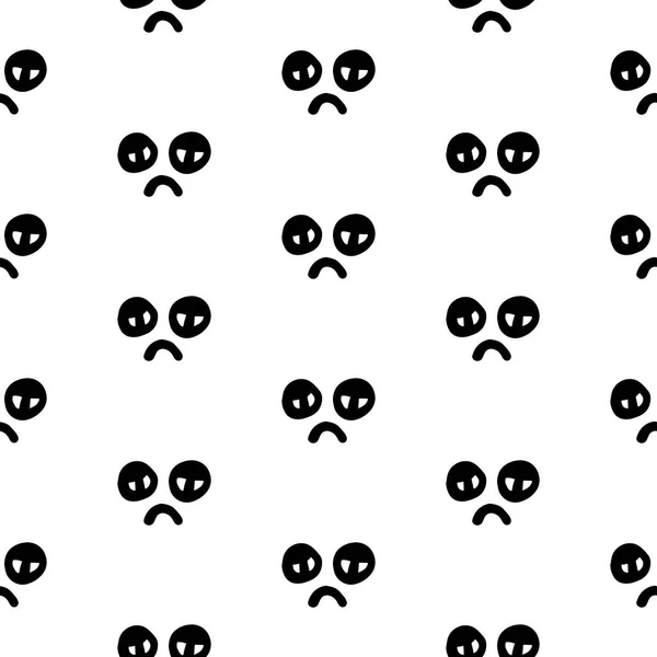 Triste visage motif sans couture dessiné à la main dans le style de dessin animé — Image vectorielle