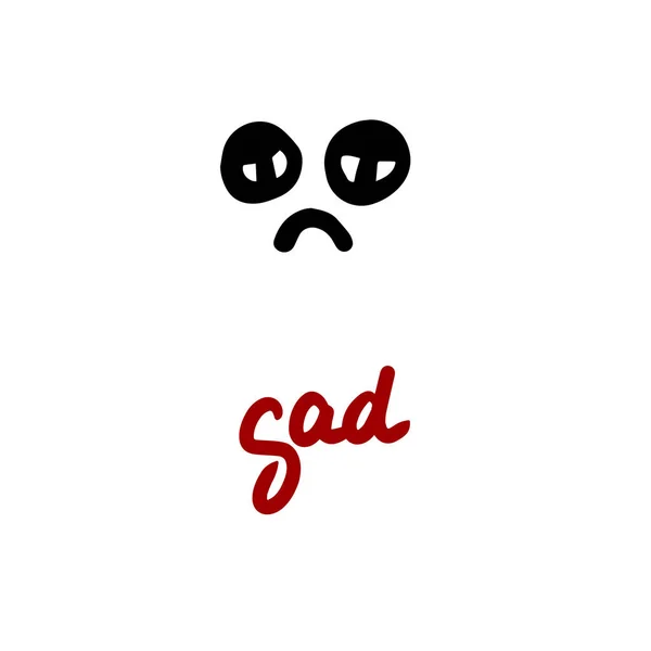 Sad hand drawn face in cartoon style with lettering — Stock Vector