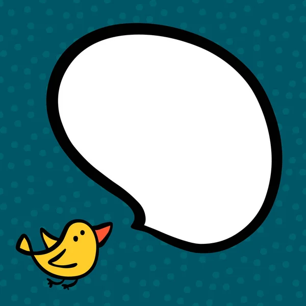 Vogel zingen en toespraak bubble hand getekende illustratie op donkerblauw lettertype — Stockvector