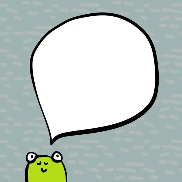 Jolie grenouille et bulle de parole illustration dessinée à la main dans le minimalisme de style dessin animé — Image vectorielle