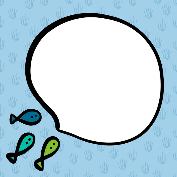 Говорящая рыба и говорящий мыльный пузырь иллюстрация, нарисованная рукой в стиле мультфильма — стоковый вектор