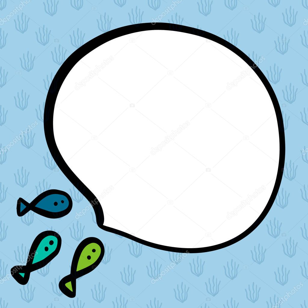Talking fish and speech bubble hand drawn illustration in cartoon style