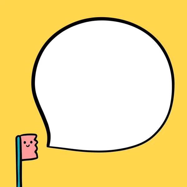 Roze tand borstel hand getekende cartoon stijl illustratie met toespraak bubble — Stockvector