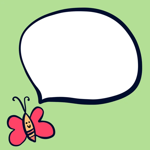 Papillon mignon et bulle de parole dessiné à la main illustration style dessin animé — Image vectorielle