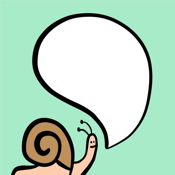 Escargot mignon et bulle de parole illustration dessinée à la main dans le style de dessin animé — Image vectorielle