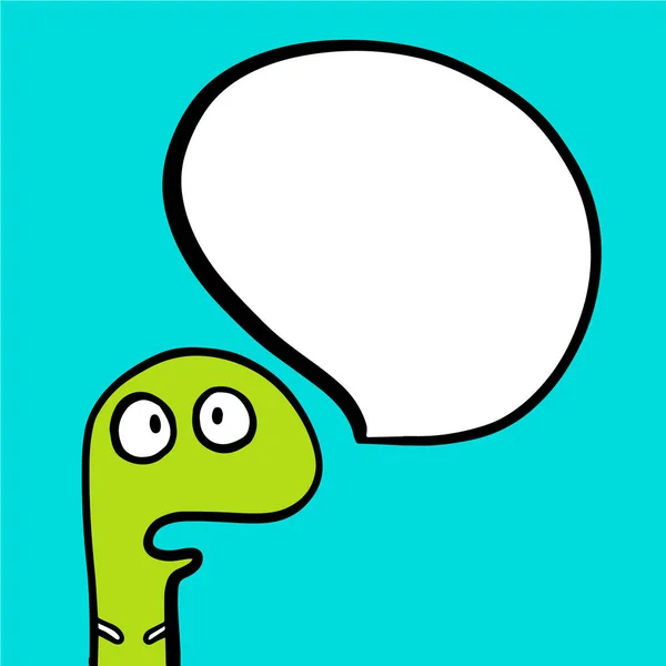 Grappige groene Dino hand getekende illustratie met toespraak bubble illustratie in cartoon stijl — Stockvector