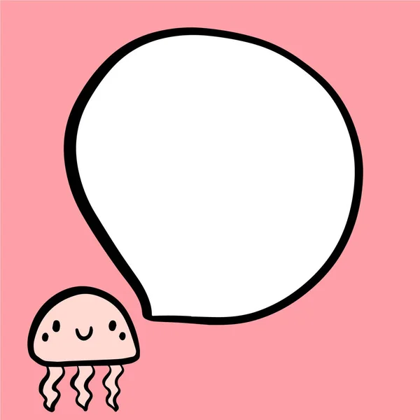 Pink Jelly Fish en cartoon toespraak bubble hand getekende illustratie — Stockvector
