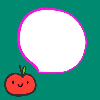 Konuşma balonu minimalizm ile gülümseyen domates el çizilmiş illüstrasyon