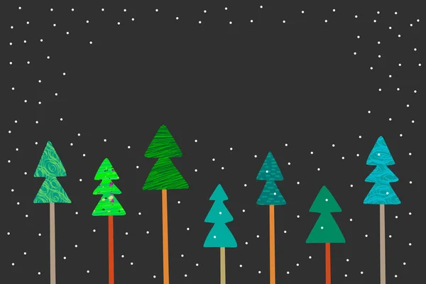 Nouvel an arbres dessinés à la main fond vert et gris illustration — Image vectorielle