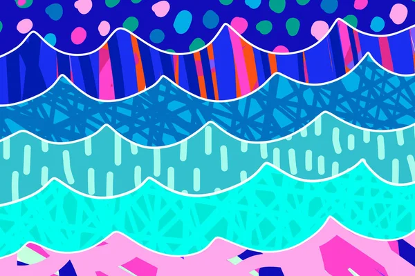 テクスチャー美しい青とピンクの背景手が描かれています。波と水 — ストックベクタ
