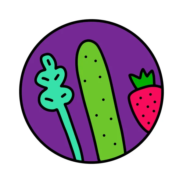 Groenten en fruit hand getrokken logotype embleem voor prints posters t shirts branding fruitwinkel Bar veganistisch restaurant drankjes cocktails — Stockvector