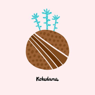 Kokedama el karikatür minimalizm tarzında logotip çizilmiş
