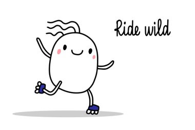 Roller-scates ile sevimli karikatür adam ile çizilmiş vahşi el çizilmiş illüstrasyon ride