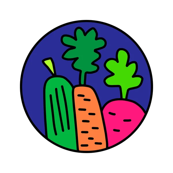 Logotipo dibujado a mano de frutas y verduras para imprimir afiches camisetas marca frutería bar restaurante vegano bebidas cócteles — Vector de stock