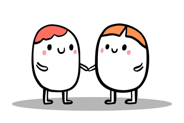 Tow Cartoon man håller händerna. Minimalism vektor illustration. Vänskap och ömma känslor. Support hjälp. — Stock vektor