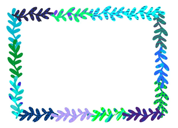 Hermoso marco de hierbas. Ilustración de textura dibujada a mano. Colores verde y azul — Vector de stock