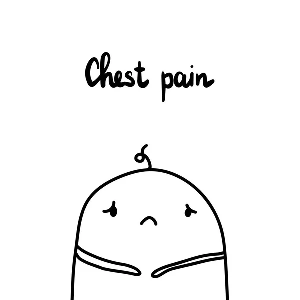 Ruka s bolestí na prsou vykreslena jako vektorová ilustrace. Příznak astmatu. Kreslený muž. — Stockový vektor