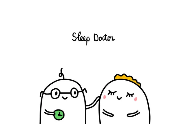 Sleep doctor ilustración vectorial dibujado a mano en estilo de dibujos animados. Ayuda y apoyo — Vector de stock