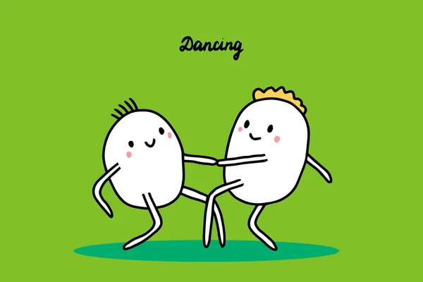 Illustration vectorielle dessinée à la main dansante avec des gens de dessin animé mignons. Lindy hop ou confiture de boogie — Image vectorielle