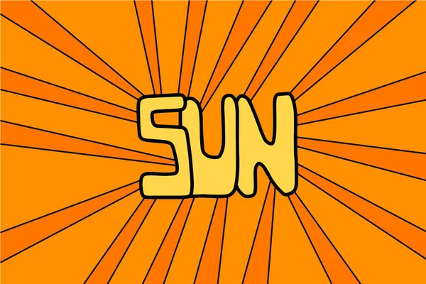 Sun hand drawn vector lettering illustration in cartoon style. Yellow orange — Stock Vector