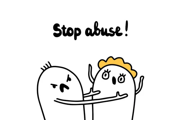 Stop abuso mano disegnato vettoriale illustrazione con coppia di cartoni animati — Vettoriale Stock