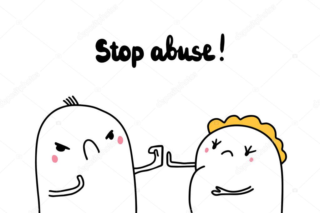 Stop abuse hand drawn vector illustration in cartoon style